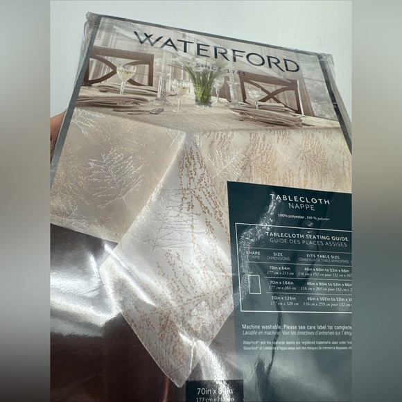 WATERFORD 70 X 84” Tablecloth Nappe Frosted Branches Ivory NEW - Picture 2 of 5